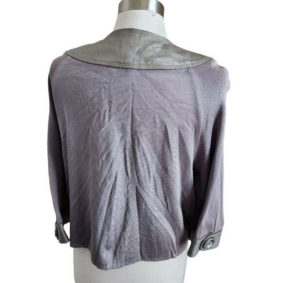 Nygard Jacket Pewter Leather Front Trim Collarless‎ Knit Back 3/4 Sleeves Size L - Picture 8 of 16